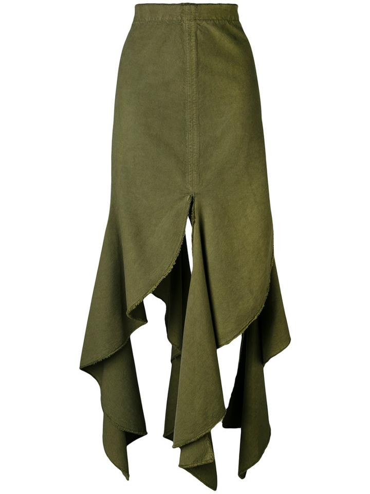 Frayed Hem Skirt - Women - Cotton - 8, Green, Cotton, J.w.anderson