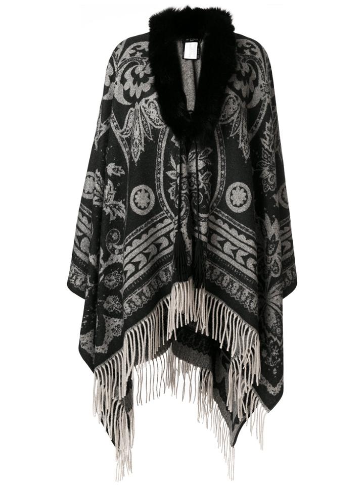 Etro Fur Trim Cashmere Cape - Grey