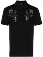Alexander Mcqueen Rose Embroidered Polo Shirt - Black