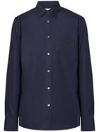 Burberry Monogram Motif Stretch Cotton Poplin Shirt - Blue
