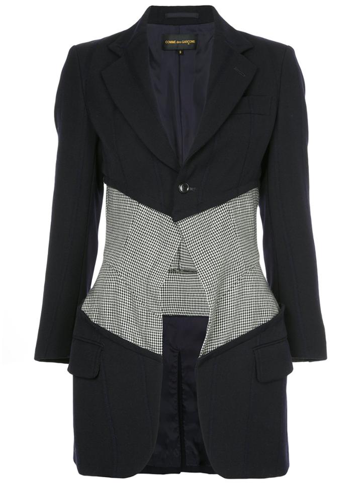 Comme Des Garçons Vintage Houndstooth Panel Fitted Coat - Black