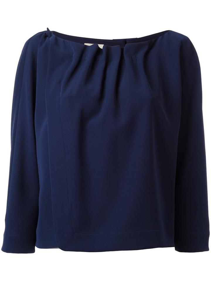 Armani Collezioni Pleated Trim Blouse, Women's, Size: 44, Blue, Polyester