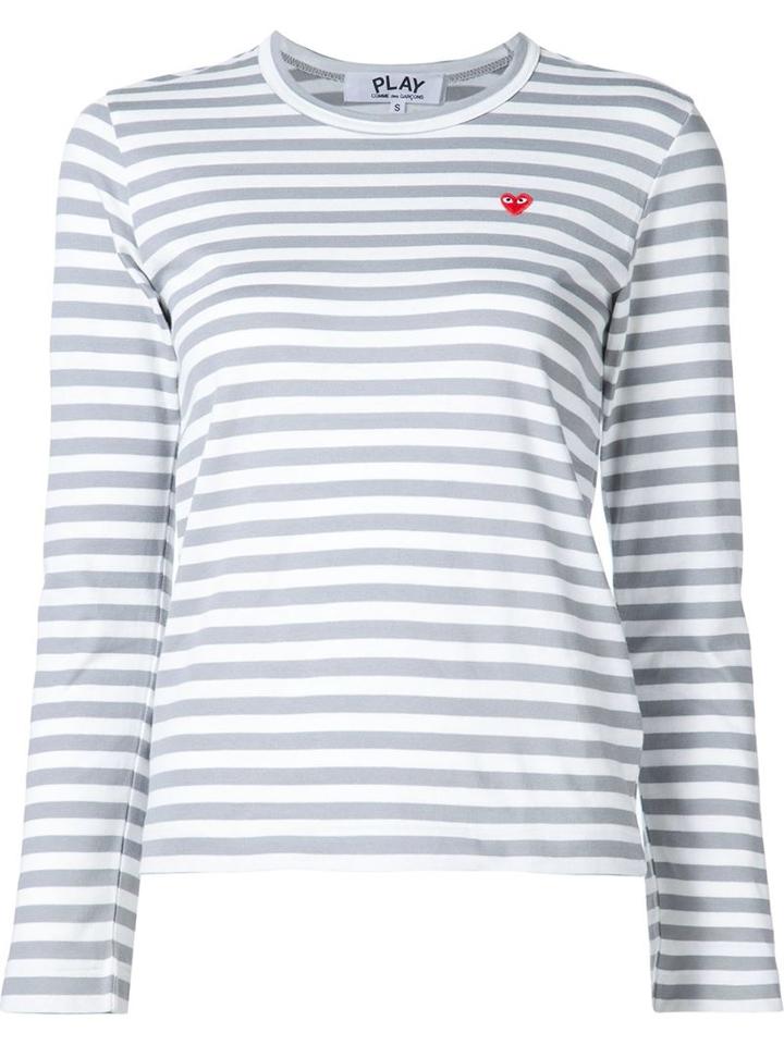 Mini Heart Striped T-shirt, Women's, Size: Large, Grey, Cotton, Comme Des Garçons Play