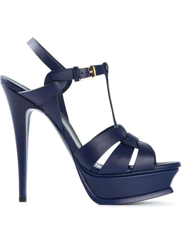 Saint Laurent Tribute Sandals, Women's, Size: 41, Blue, Calf Leather/leather