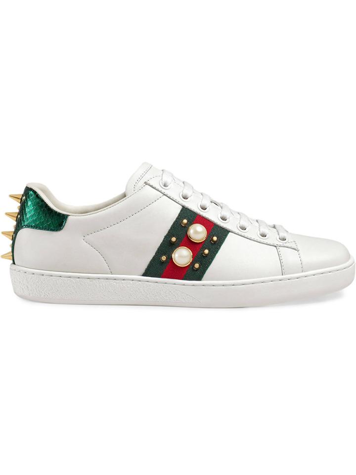 Gucci Ace Studded Leather Sneakers - White
