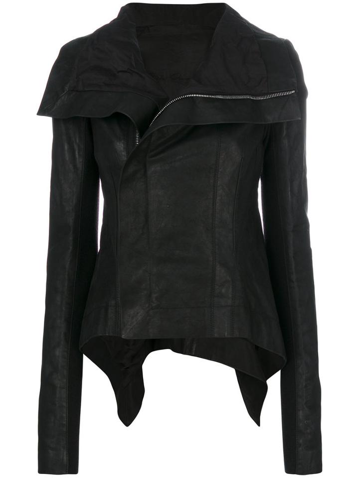 Rick Owens - High Low Biker Jacket - Women - Silk/cotton/leather/wool - 42, Black, Silk/cotton/leather/wool
