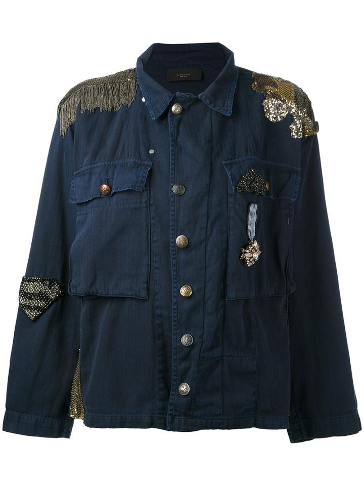 Lédition - Embellished Military Jacket - Women - Cotton - M, Blue, Cotton