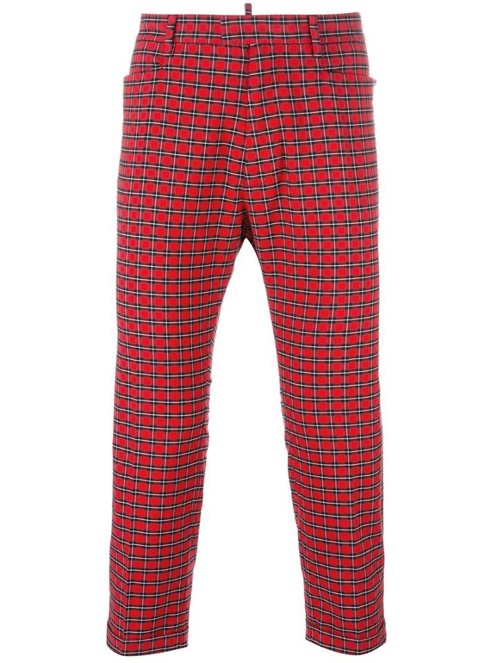 Dsquared2 Tartan Cropped Trousers, Men's, Size: 46, Red, Cotton