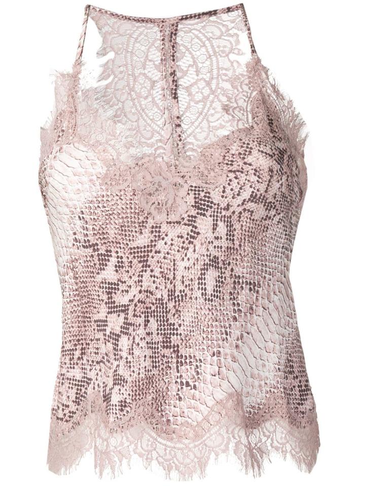 Gold Hawk Snake Print Lace Trim Cami Top - Pink