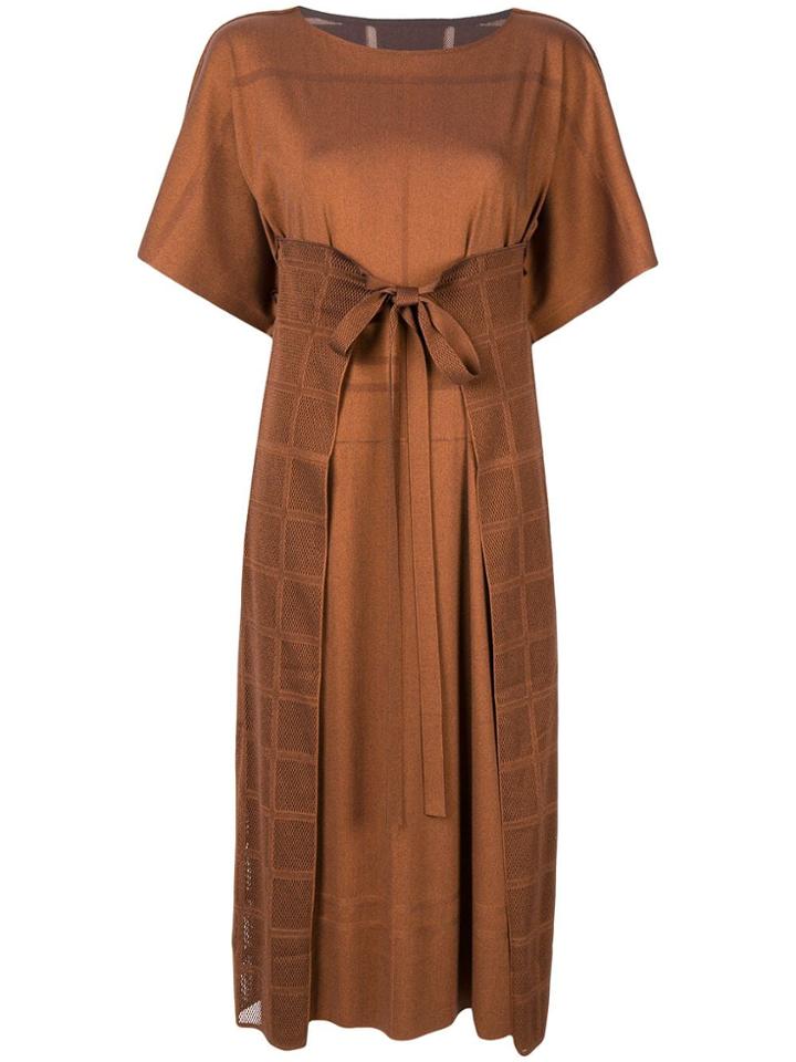 Pleats Please Issey Miyake Tie Waist Boxy Fit Dress - Brown