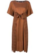 Pleats Please Issey Miyake Tie Waist Boxy Fit Dress - Brown