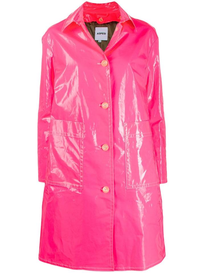 Aspesi Laminated Single-breasted Coat - Pink