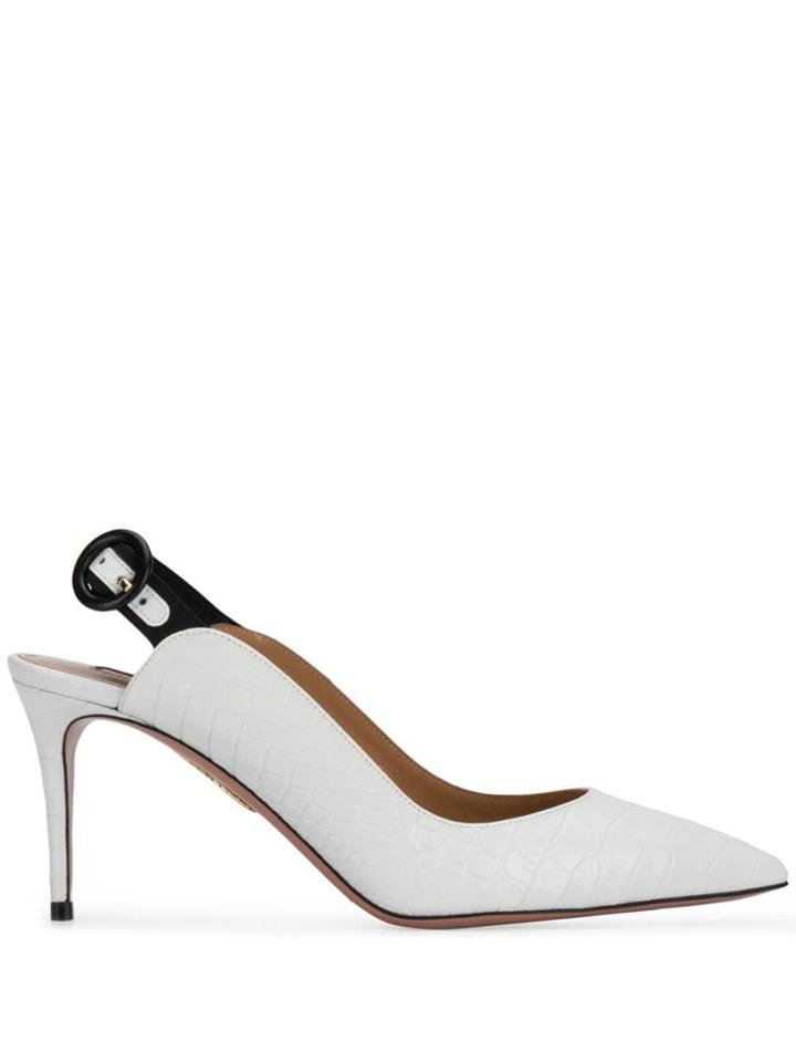 Aquazzura Crocodile Embossed Slingback Pumps - White