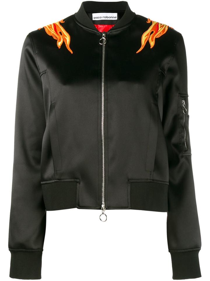 Paco Rabanne Embroidered Flame Bomber Jacket - Black
