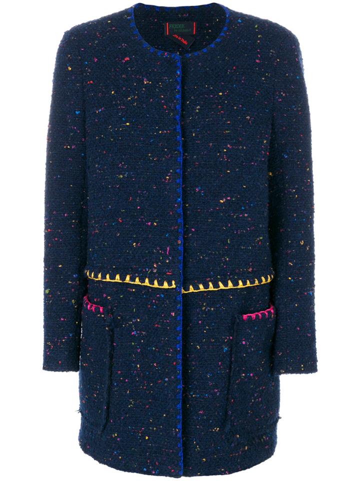Femme By Michele Rossi Textured Single-breasted Coat - Blue