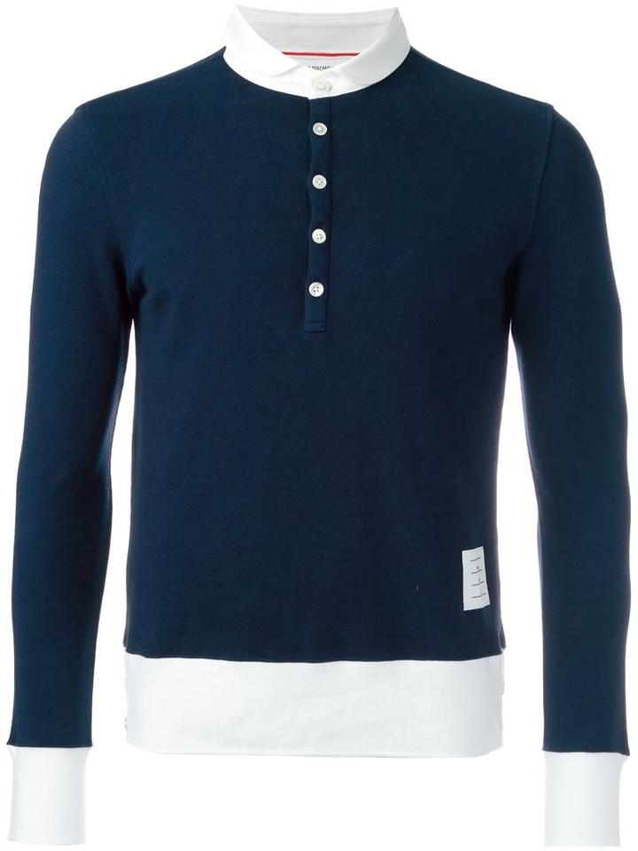 Thom Browne Henley Longsleeved T-shirt, Men's, Size: 2, Blue, Cotton