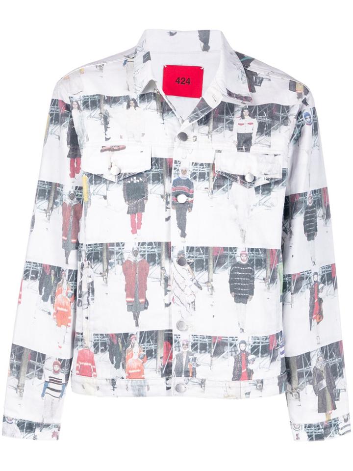 424 Catwalk Show Print Denim Jacket - White