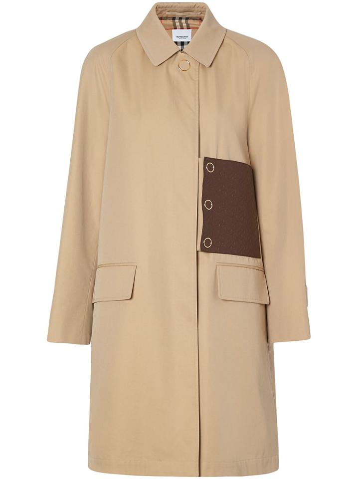 Burberry Monogram Leather Detail Gabardine Car Coat - Neutrals