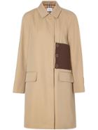 Burberry Monogram Leather Detail Gabardine Car Coat - Neutrals