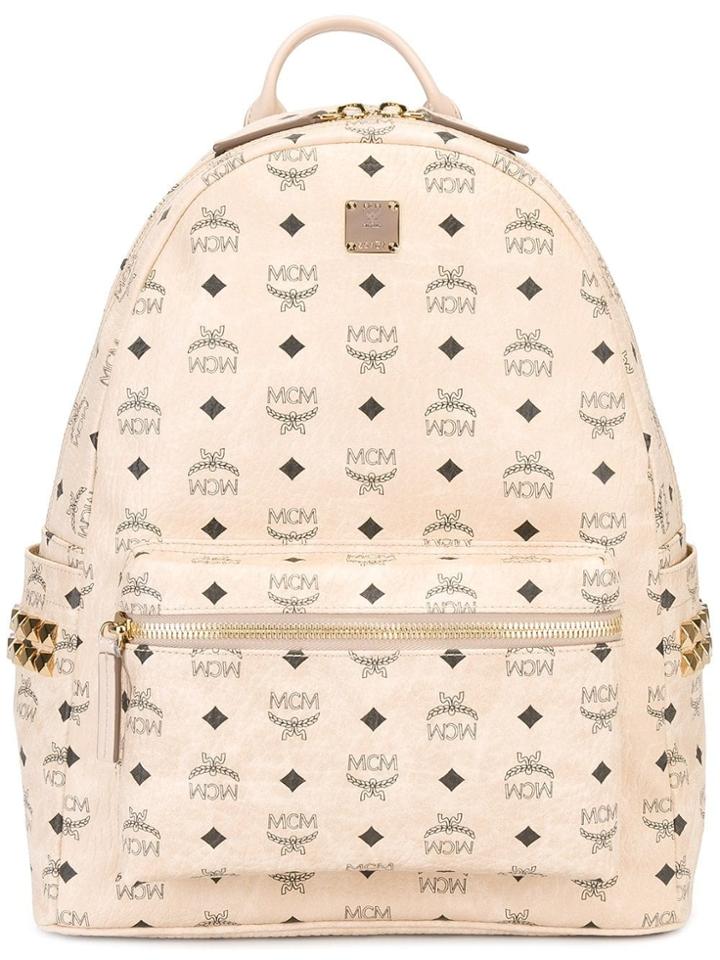 Mcm Logo Print Backpack - Neutrals