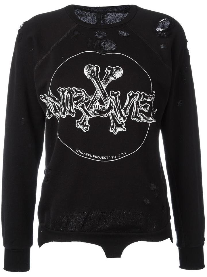 Unravel Project Distressed Sweatshirt, Women's, Size: Large, Black, Cotton/spandex/elastane