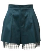 Yang Li - Frayed Edges Layered Shorts - Women - Cotton - 42, Women's, Green, Cotton