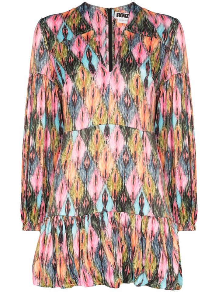 Rotate Harlequin Pattern Pouf Mini Dress - Pink