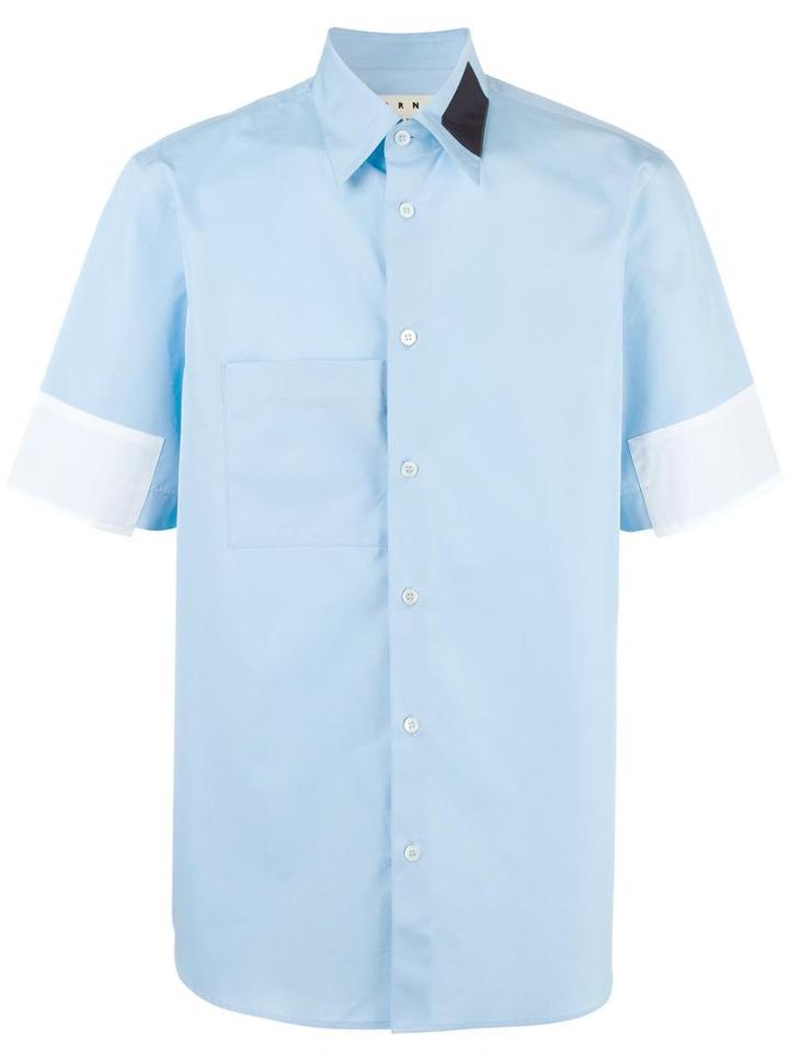 Marni Contrast Tab Short Sleeve Shirt, Men's, Size: 48, Blue, Cotton