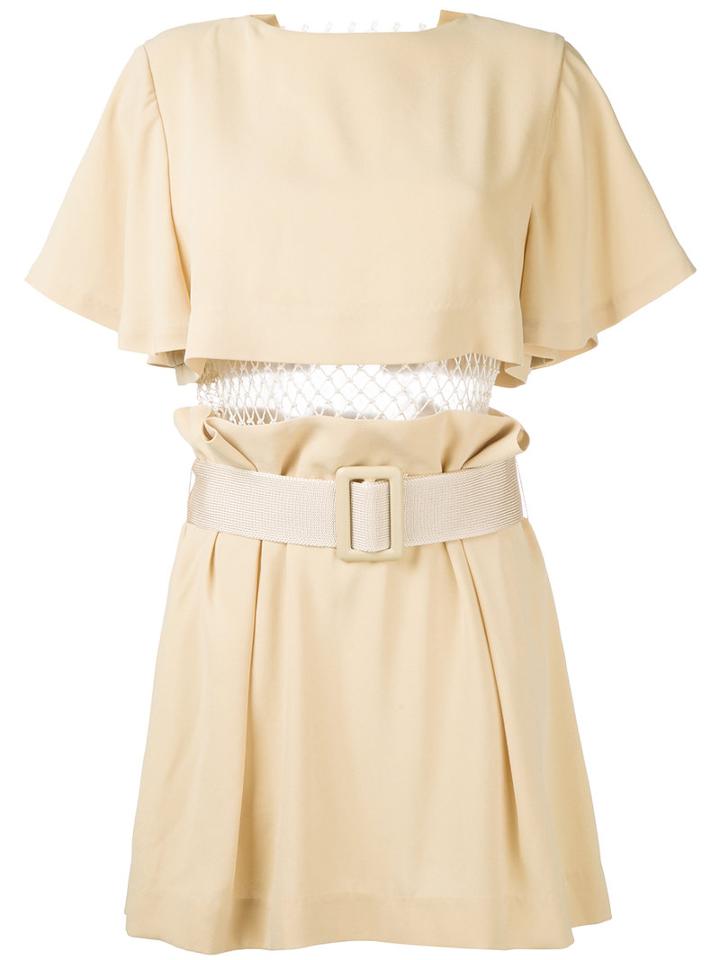 Toga Pleated Trim Belted Dress, Women's, Size: 36, Brown, Polyester/acetate
