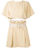 Toga Pleated Trim Belted Dress, Women's, Size: 36, Brown, Polyester/acetate
