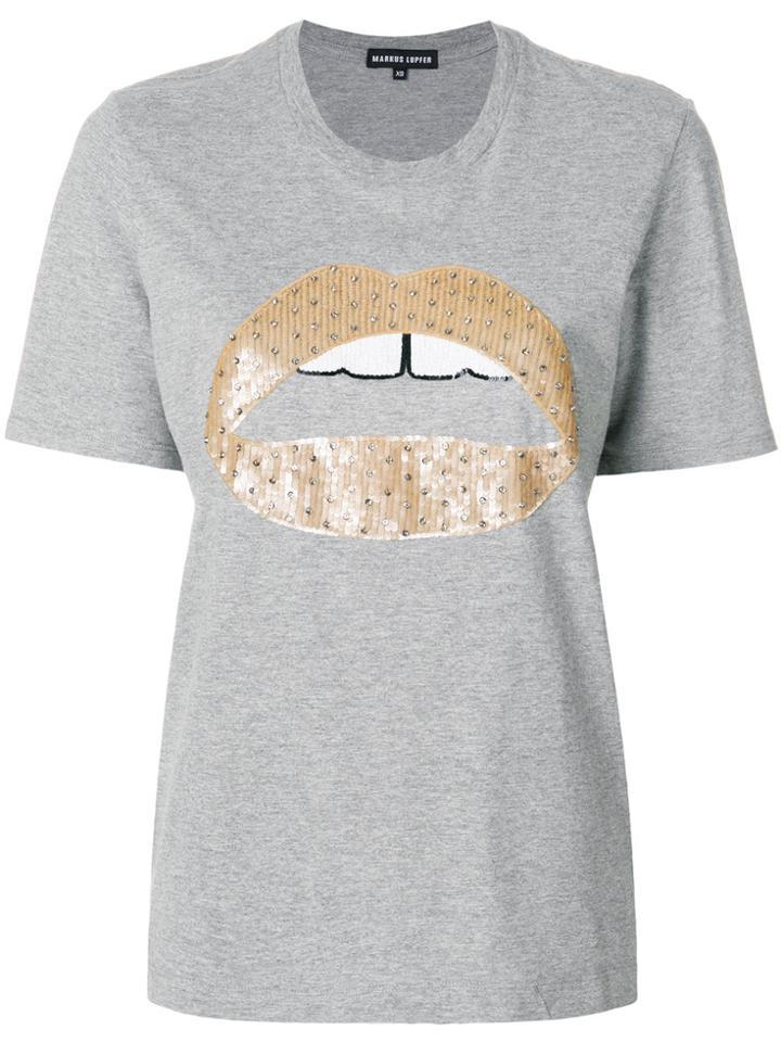 Markus Lupfer Alex Lips Sequined T-shirt - Grey