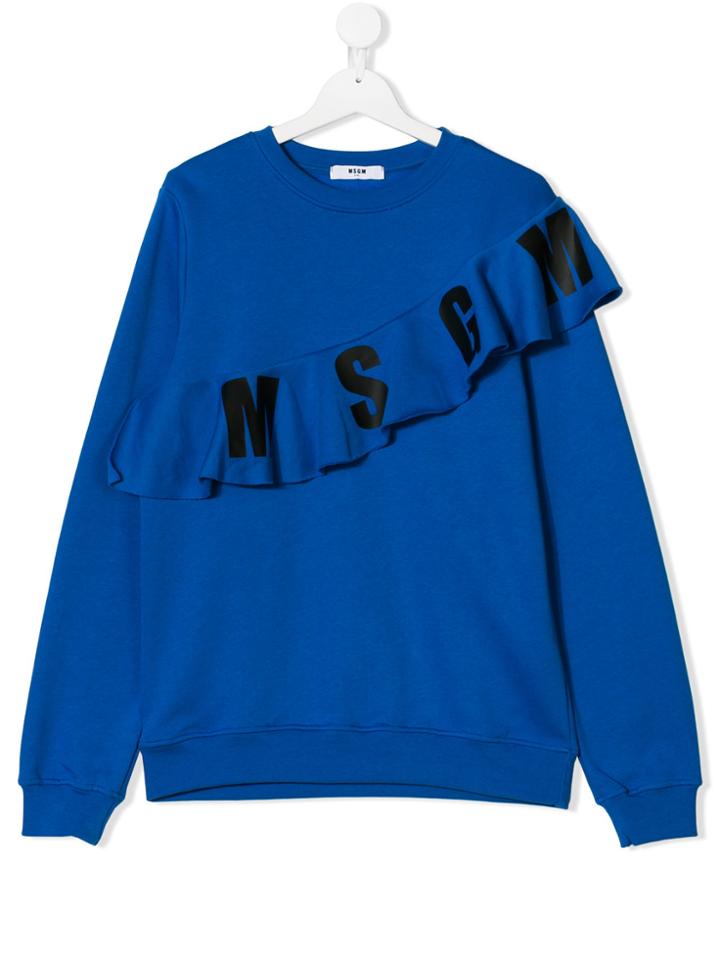 Msgm Kids Teen Logo Ruffled Sweatshirt - Blue