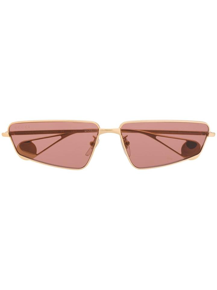 Gucci Eyewear Curved Rectangular Sunglasses - Gold