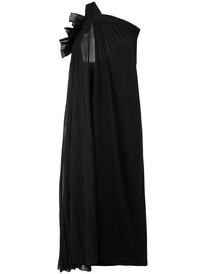 Y's Pleated Detail Shift Dress, Women's, Size: 2, Black, Cotton