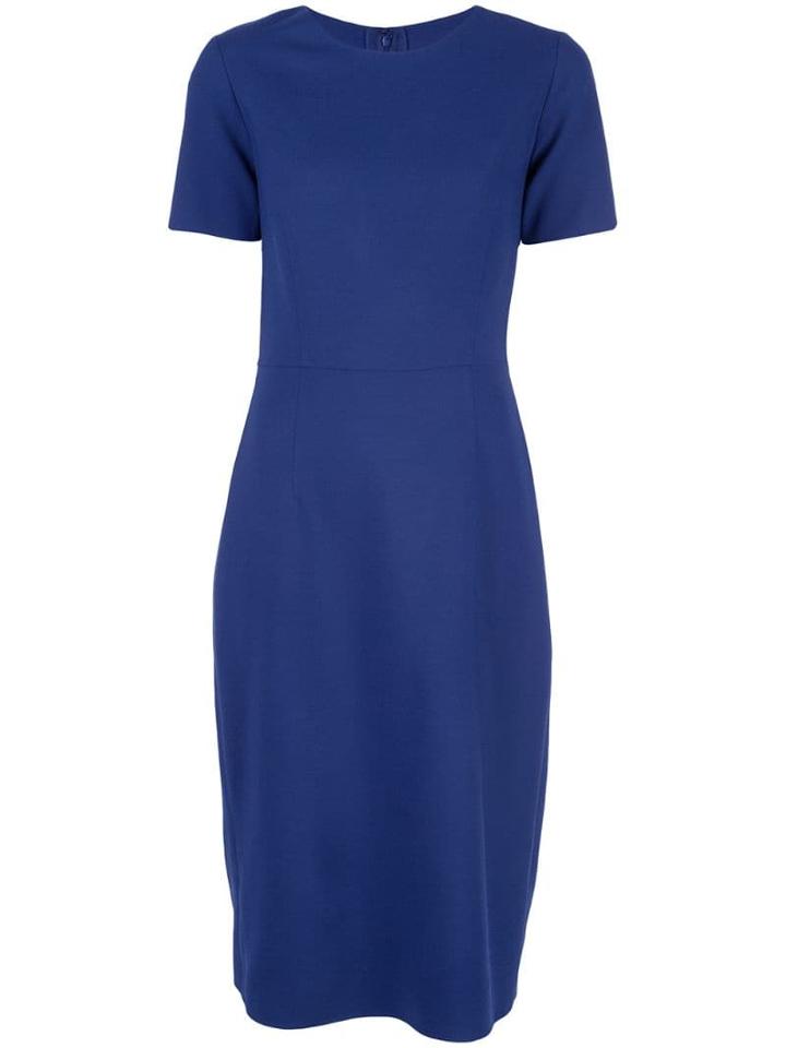 Carolina Herrera Short Sleeve Crewneck Sheath Dress - Blue