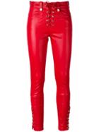 Manokhi - Lace Up High Shine Pants - Women - Lamb Skin/polyester/viscose - 36, Red, Lamb Skin/polyester/viscose