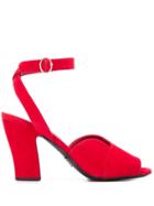 Prada Mid-heel Peep Toe Sandals - Red