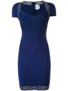 Hervé Léger Studded Fitted Dress, Women's, Size: Medium, Blue, Rayon/nylon/spandex/elastane