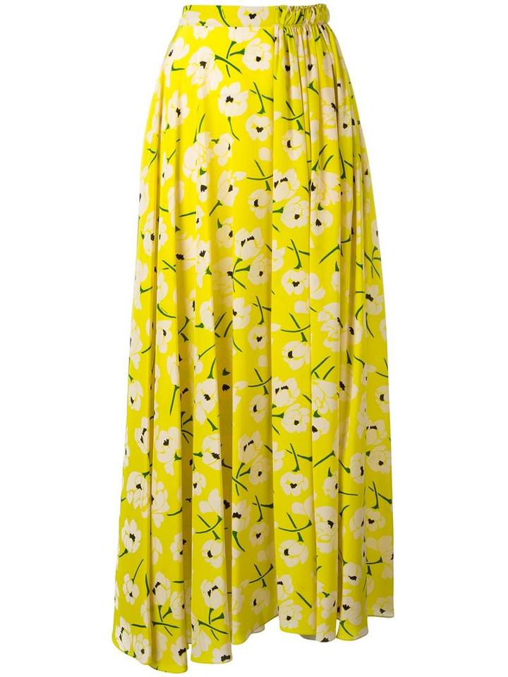 Rochas Pleated Maxi Skirt, Women's, Size: 42, Yellow/orange, Silk