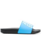 Prada Logo Slide Sandals - Blue
