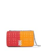Burberry Small Quilted Check Colour Block Lambskin Lola Bag - Red