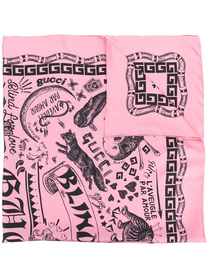 Gucci Noodle Print Scarf - Pink & Purple