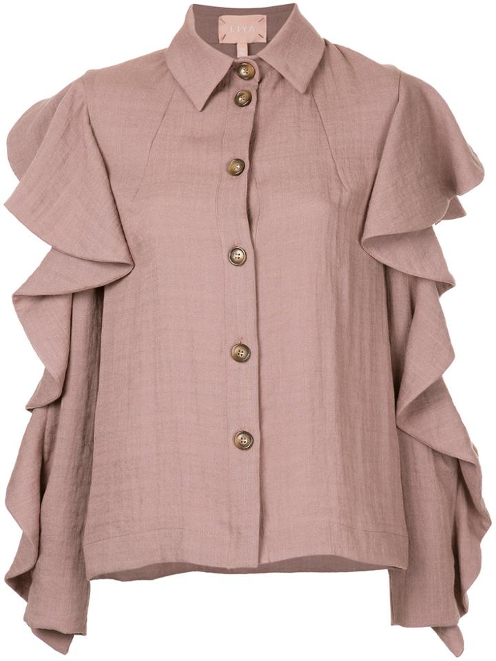 Liya Ruffled Sleeves Shirt - Red