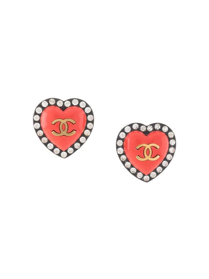 Chanel Pre-owned 1995 Cc Heart Earrings - Red