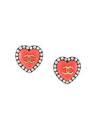 Chanel Pre-owned 1995 Cc Heart Earrings - Red