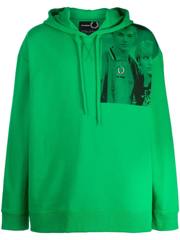 Raf Simons X Fred Perry Shoulder Print Hoodie - Green