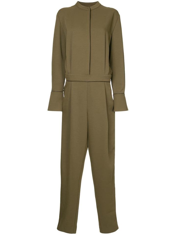 Layeur Berthewoven Pleated Placket Jumpsuit - Green