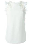 Giambattista Valli Embroidered Appliqué Ruffle Top, Women's, Size: 40, White, Viscose/spandex/elastane/silk/silk