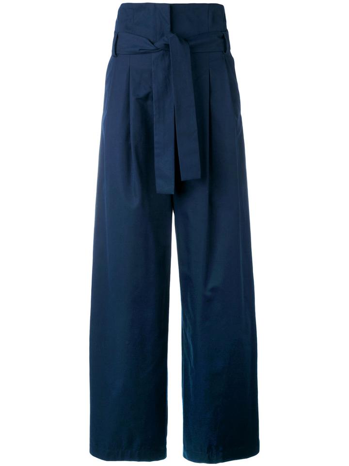 Erika Cavallini - High-waisted Trousers - Women - Cotton - 46, Blue, Cotton