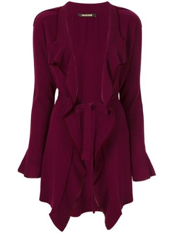 Roberto Cavalli - Asymmetric Belted Cardigan - Women - Viscose/cashmere/lambs Wool - 44, Red, Viscose/cashmere/lambs Wool